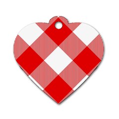 Red And White Diagonal Plaids Dog Tag Heart (one Side) by ConteMonfrey