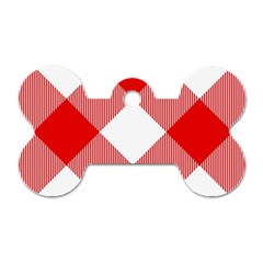 Red And White Diagonal Plaids Dog Tag Bone (two Sides) by ConteMonfrey