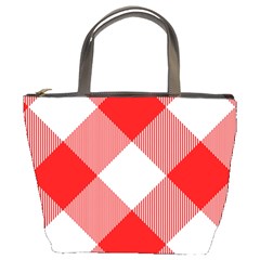 Red And White Diagonal Plaids Bucket Bag by ConteMonfrey