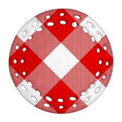 Red And White Diagonal Plaids Round Filigree Ornament (two Sides) by ConteMonfrey