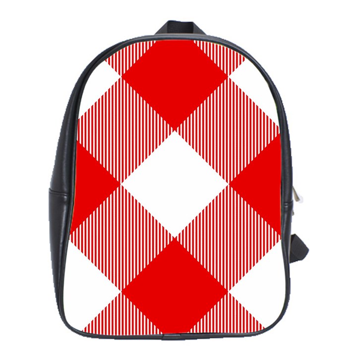 Red and white diagonal plaids School Bag (XL)