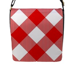 Red And White Diagonal Plaids Flap Closure Messenger Bag (l) by ConteMonfrey