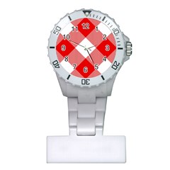 Red And White Diagonal Plaids Plastic Nurses Watch by ConteMonfrey