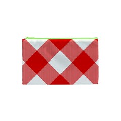 Red And White Diagonal Plaids Cosmetic Bag (xs)