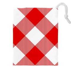 Red And White Diagonal Plaids Drawstring Pouch (4xl) by ConteMonfrey