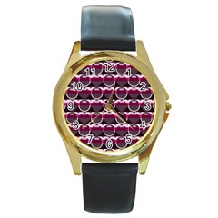 Background Geometric Pattern Orb Pattern Round Gold Metal Watch by Ravend