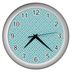 Diagonal Turquoise Plaids Wall Clock (silver) by ConteMonfrey