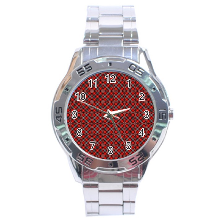 Red Diagonal Plaids Stainless Steel Analogue Watch