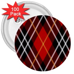 Black, Red, White Diagonal Plaids 3  Buttons (100 Pack)  by ConteMonfrey