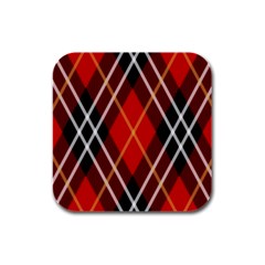 Black, Red, White Diagonal Plaids Rubber Square Coaster (4 Pack) by ConteMonfrey