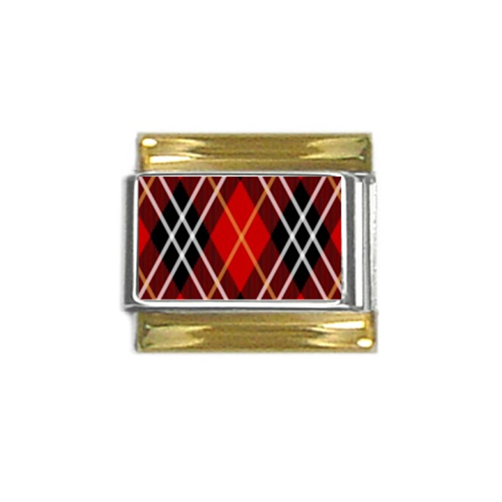 Black, red, white diagonal plaids Gold Trim Italian Charm (9mm)