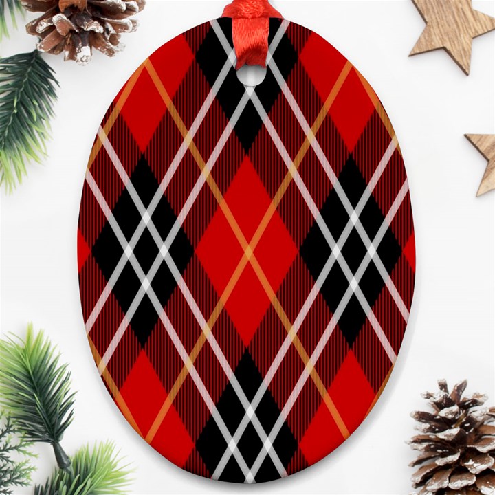 Black, red, white diagonal plaids Oval Ornament (Two Sides)