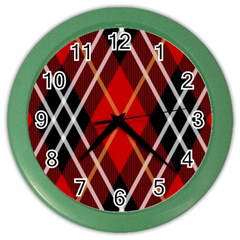 Black, Red, White Diagonal Plaids Color Wall Clock by ConteMonfrey