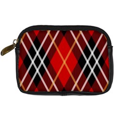 Black, Red, White Diagonal Plaids Digital Camera Leather Case by ConteMonfrey