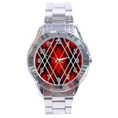 Black, Red, White Diagonal Plaids Stainless Steel Analogue Watch by ConteMonfrey