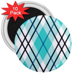 Ice blue diagonal plaids 3  Magnets (10 pack) 