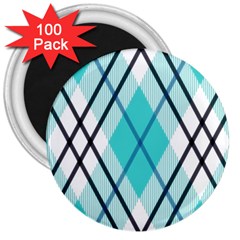 Ice blue diagonal plaids 3  Magnets (100 pack)