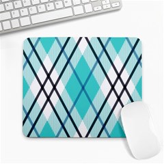 Ice blue diagonal plaids Large Mousepad