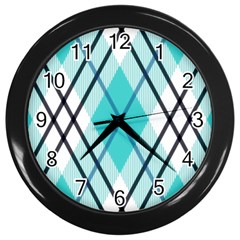 Ice Blue Diagonal Plaids Wall Clock (black) by ConteMonfrey