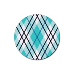 Ice blue diagonal plaids Rubber Round Coaster (4 pack)