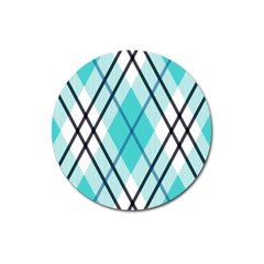 Ice blue diagonal plaids Magnet 3  (Round)