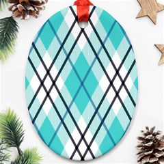 Ice Blue Diagonal Plaids Oval Ornament (two Sides) by ConteMonfrey