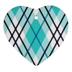 Ice Blue Diagonal Plaids Heart Ornament (two Sides) by ConteMonfrey