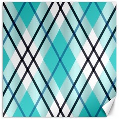 Ice blue diagonal plaids Canvas 16  x 16 