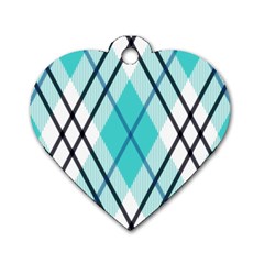 Ice blue diagonal plaids Dog Tag Heart (One Side)