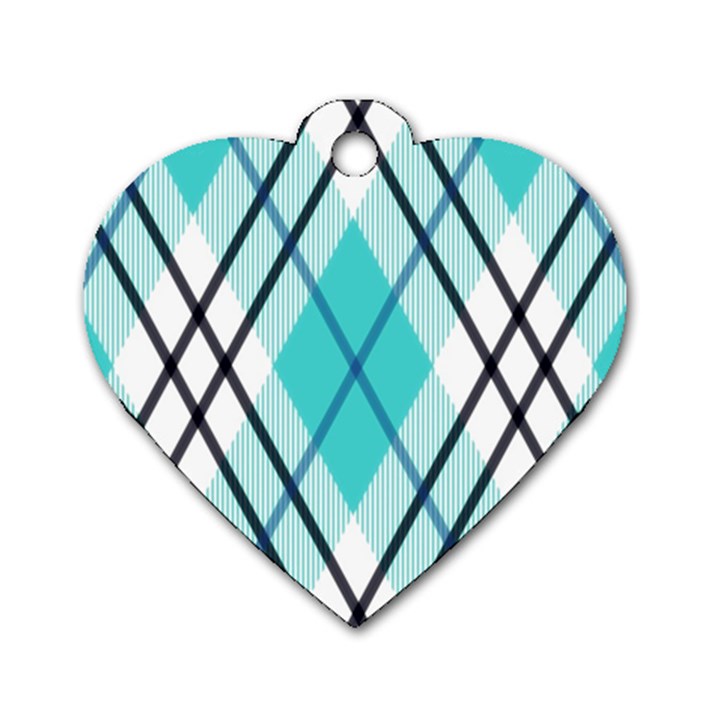 Ice blue diagonal plaids Dog Tag Heart (One Side)