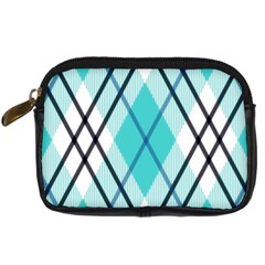 Ice Blue Diagonal Plaids Digital Camera Leather Case by ConteMonfrey