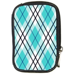 Ice blue diagonal plaids Compact Camera Leather Case