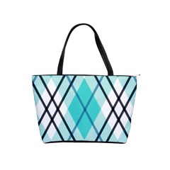 Ice blue diagonal plaids Classic Shoulder Handbag