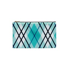 Ice Blue Diagonal Plaids Cosmetic Bag (small) by ConteMonfrey