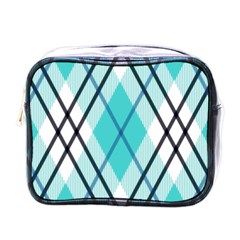 Ice Blue Diagonal Plaids Mini Toiletries Bag (one Side) by ConteMonfrey