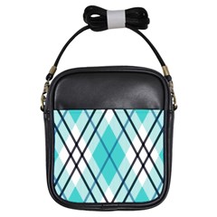 Ice Blue Diagonal Plaids Girls Sling Bag by ConteMonfrey