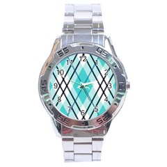 Ice blue diagonal plaids Stainless Steel Analogue Watch