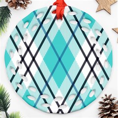 Ice blue diagonal plaids Ornament (Round Filigree)