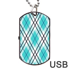 Ice blue diagonal plaids Dog Tag USB Flash (One Side)