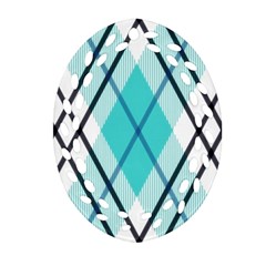 Ice Blue Diagonal Plaids Oval Filigree Ornament (two Sides) by ConteMonfrey