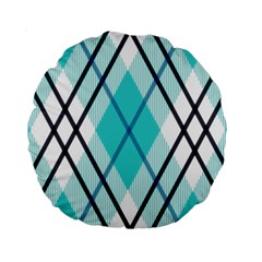 Ice blue diagonal plaids Standard 15  Premium Round Cushions