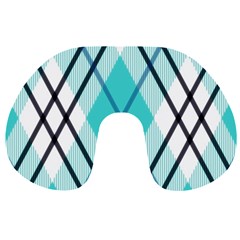 Ice Blue Diagonal Plaids Travel Neck Pillow by ConteMonfrey