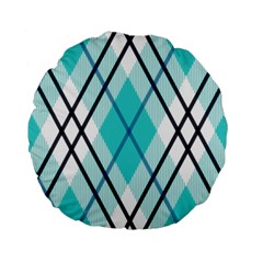 Ice blue diagonal plaids Standard 15  Premium Flano Round Cushions