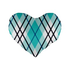 Ice blue diagonal plaids Standard 16  Premium Flano Heart Shape Cushions