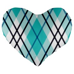 Ice blue diagonal plaids Large 19  Premium Flano Heart Shape Cushions