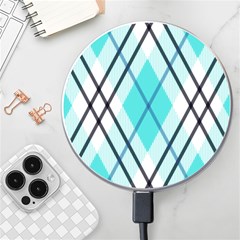 Ice blue diagonal plaids Wireless Charger