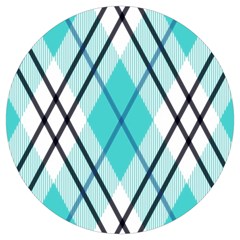 Ice blue diagonal plaids Round Trivet