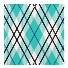 Ice blue diagonal plaids Banner and Sign 4  x 4 