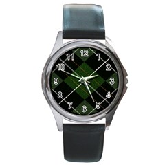 Modern Green Plaid Round Metal Watch by ConteMonfrey