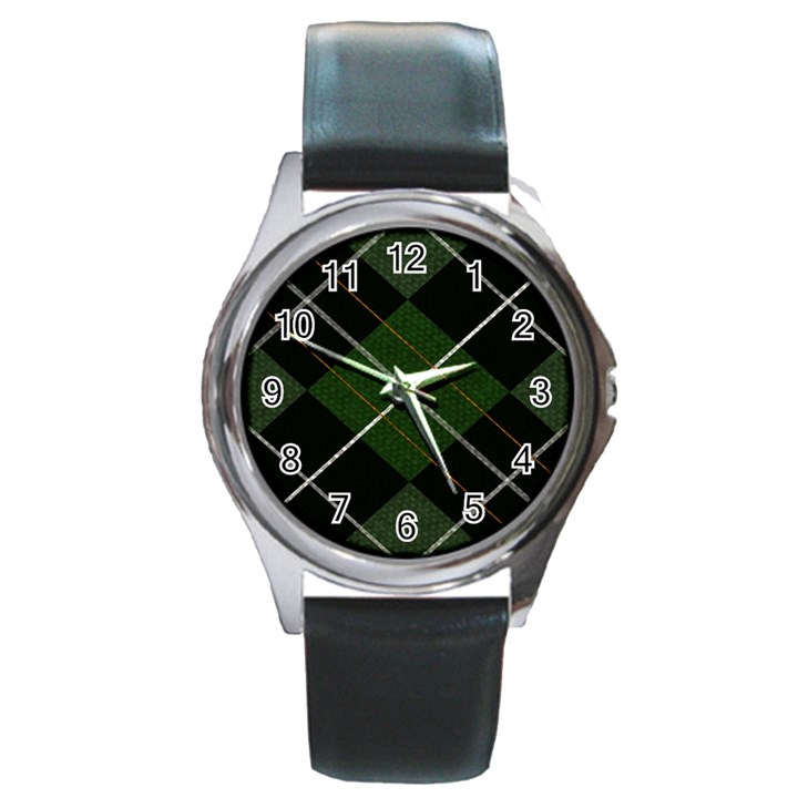 Modern Green Plaid Round Metal Watch